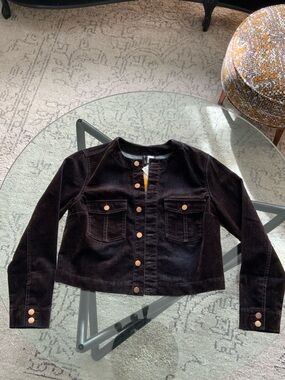 H&M Divided Brown and bleu velvet/denim Jacket with Gold Buttons M